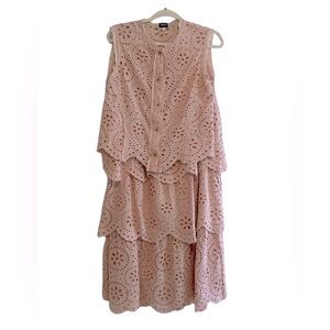 Louise James pale pink lace top and skirt set 100% cotton